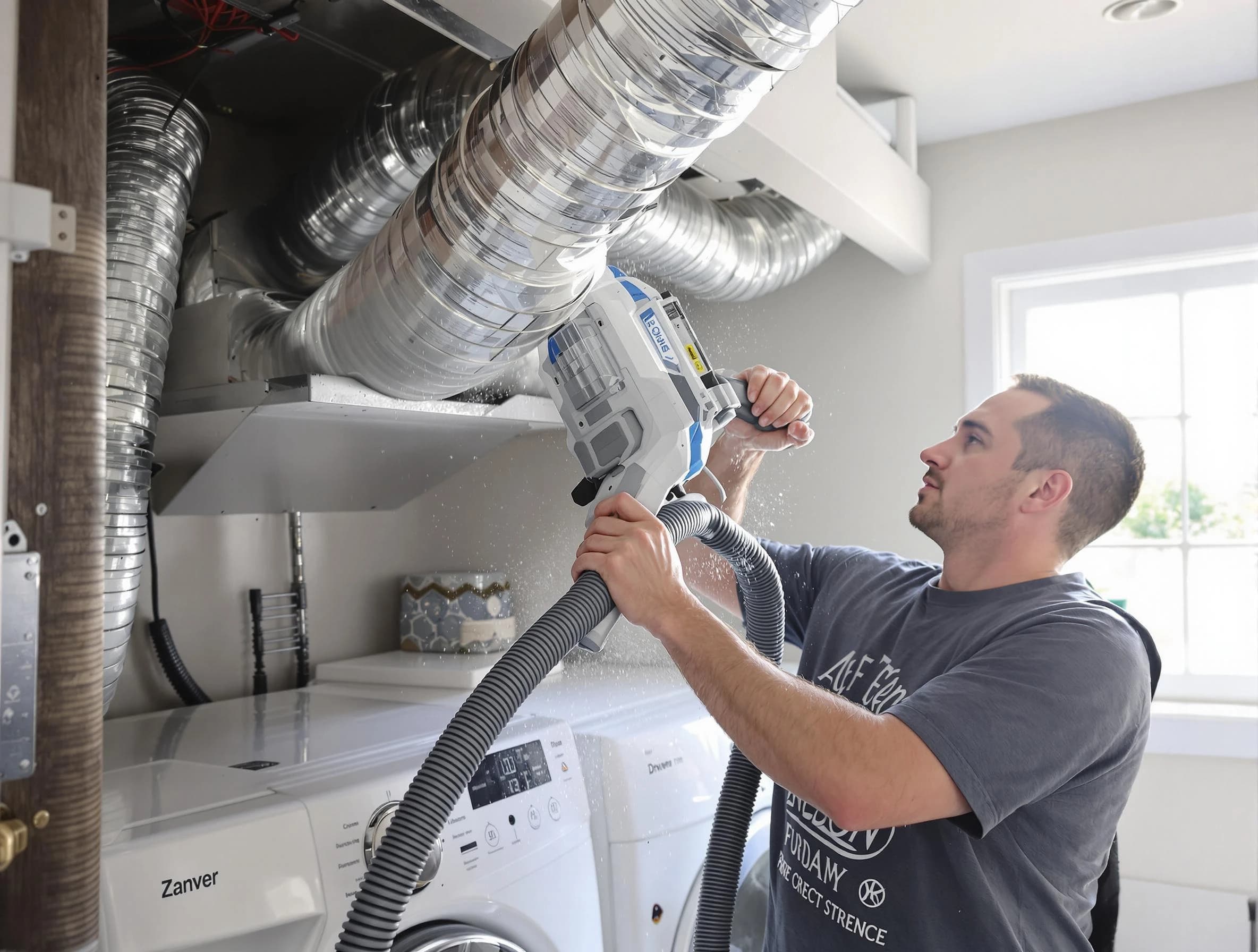 Mount Olive Dryer Vent Cleaning specialist cleaning deep within a dryer vent duct system in Mount Olive
